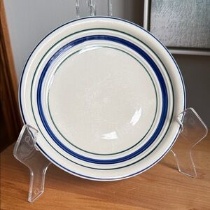 Vintage Tienshan Country Crock Stoneware ONE Salad Plate Blue Green Stripe 7.75”